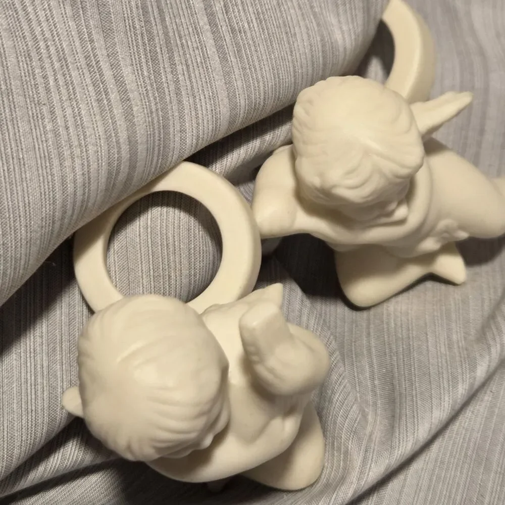 3" Partylite Cherub Candle Taper Huggers White Bisque Set of 2 - Picture 4 of 13